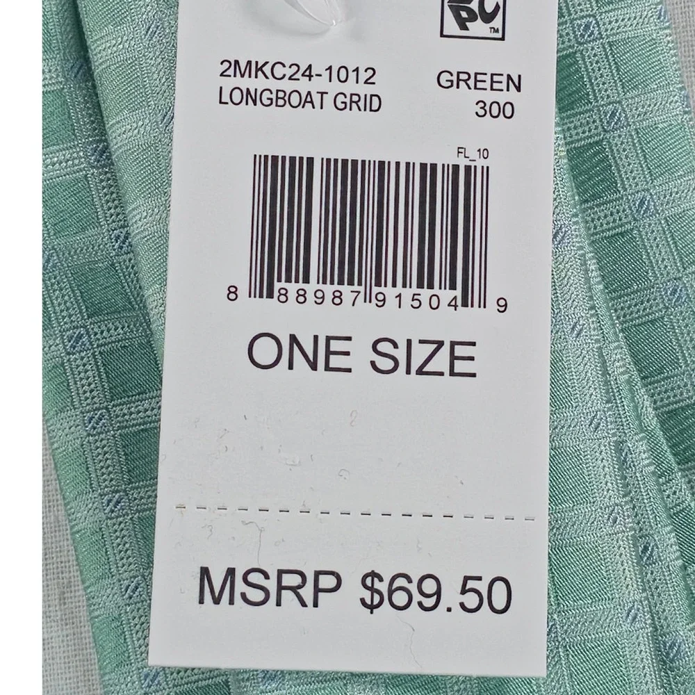 Michael Kors Mens Tie One Size Green Longboat Grid Silk Blend Necktie NWT